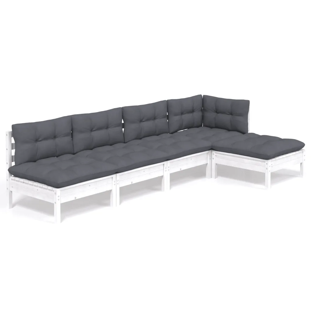 Set Divani da Giardino 5 pz con Cuscini Bianchi Legno di Pino 3096335