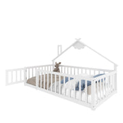 Letto a Casetta 90×190 cm; Letto Singolo per Bambini con Sponda con Chiusura; senza Materasso; Bianco
