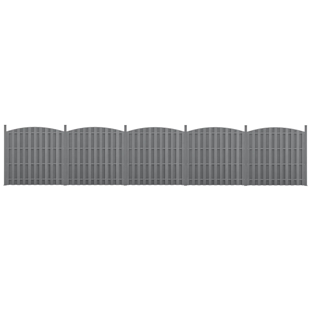 Recinzione frangivento/schermo per la privacy a semicerchio in legno composito WPC 5 pezzi 185 x 932 cm grigio 03_0006597