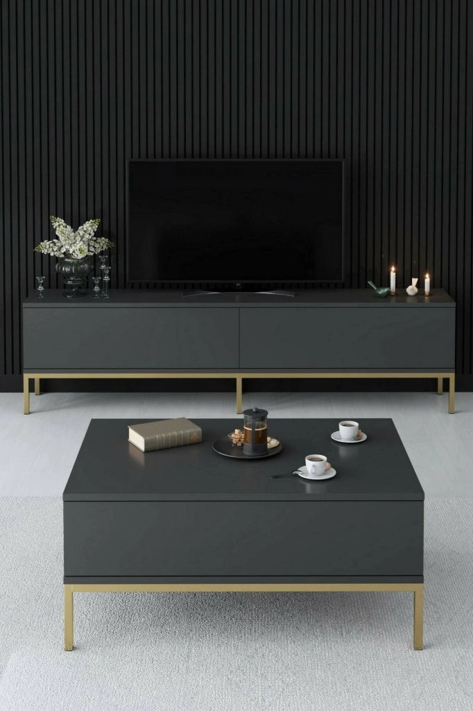 Espero, Mobile Porta tv Cassetti, 180x30x47h cm Nero Antracite