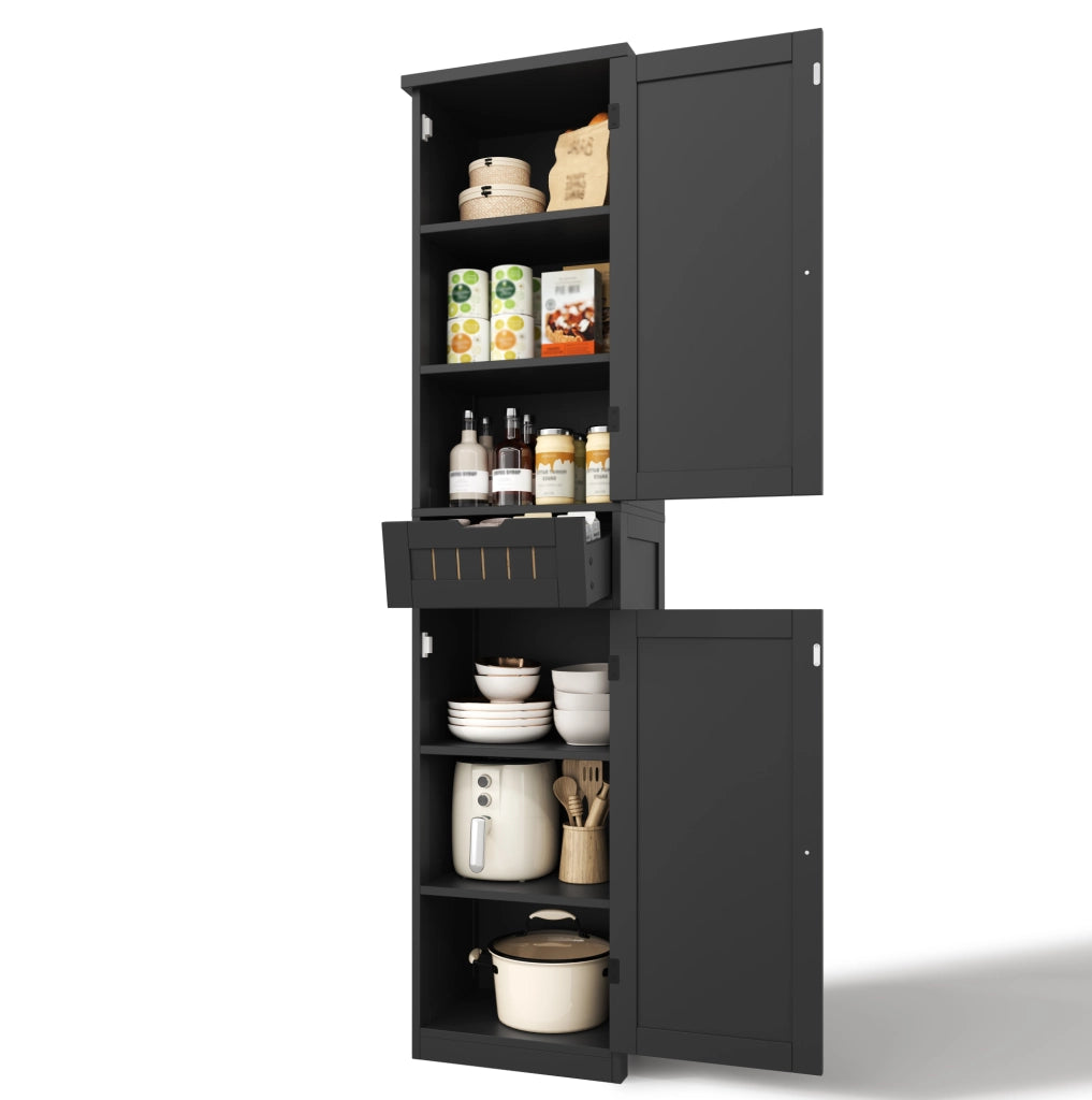 Credenza 40x30x170 cm con 4 ripiani regolabili e sistema antiribaltamento in MDF nero
