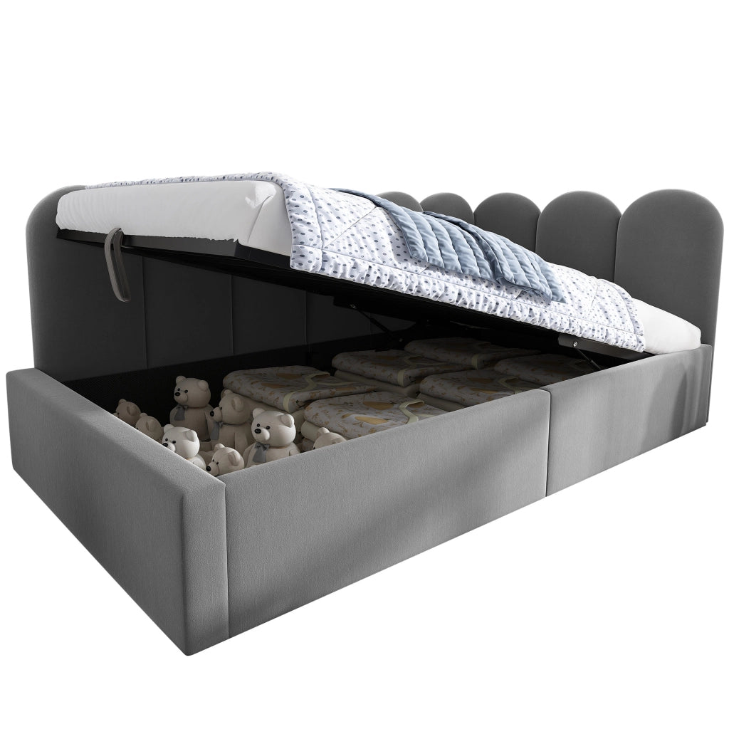Daybed singolo – 90x200 cm – contenitore idraulico rete metallica – velluto grigio