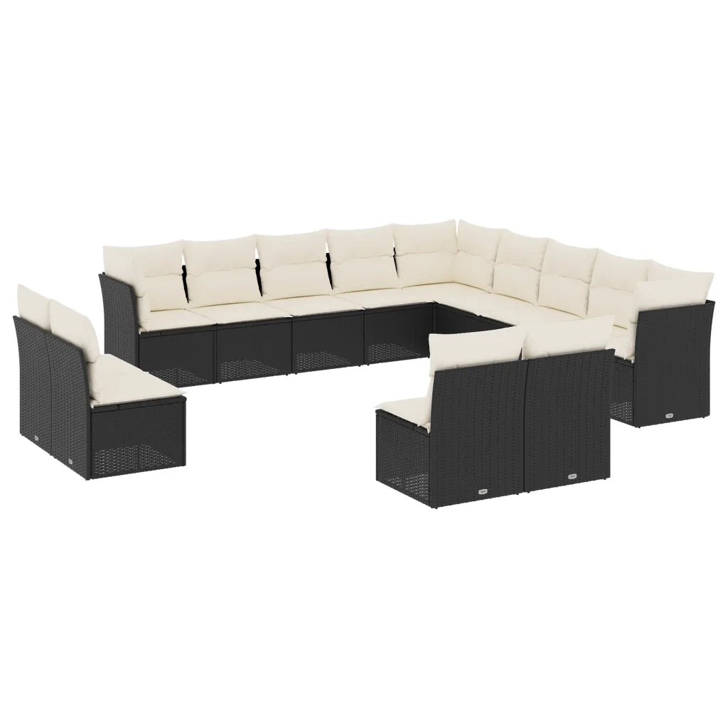 Set Divani da Giardino 13pz con Cuscini Nero in Polyrattan 3250325