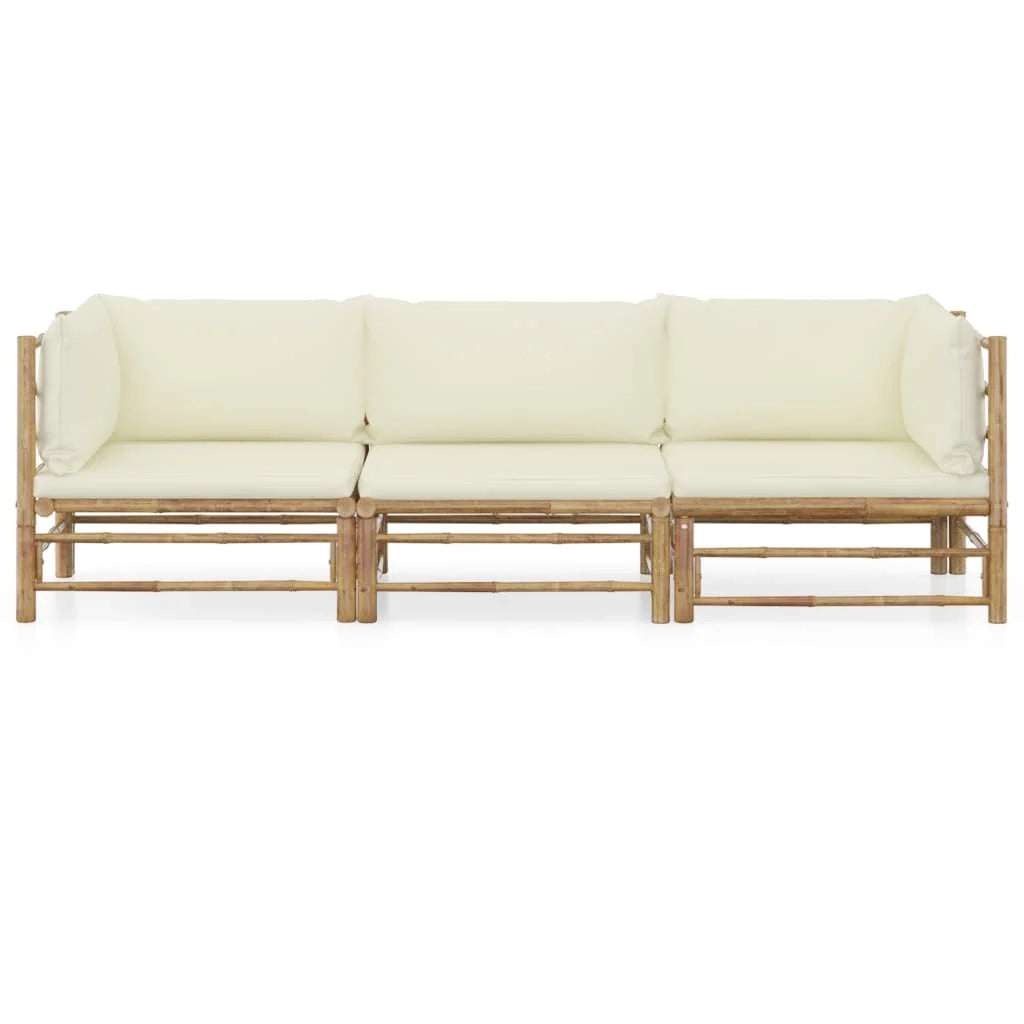 Set di mobili da giardino mobili da esterno set da 3 pezzi con cuscini bambù bianco crema 02_0015922