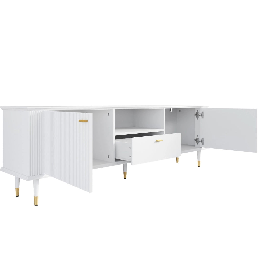 Mobile TV 170x36x54 cm con passacavi e chiusura soft-close in MDF bianco