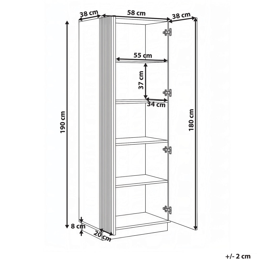 Armadio in MDF marrone con 4 ripiani e 2 ante, finitura melaminica, alto e stretto, per camera da letto o ingresso, in stile moderno