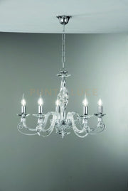 LAMPADARIO 1306 5 LUCI TRASPARENTE E CROMO ATTACCO E14 D.76CM