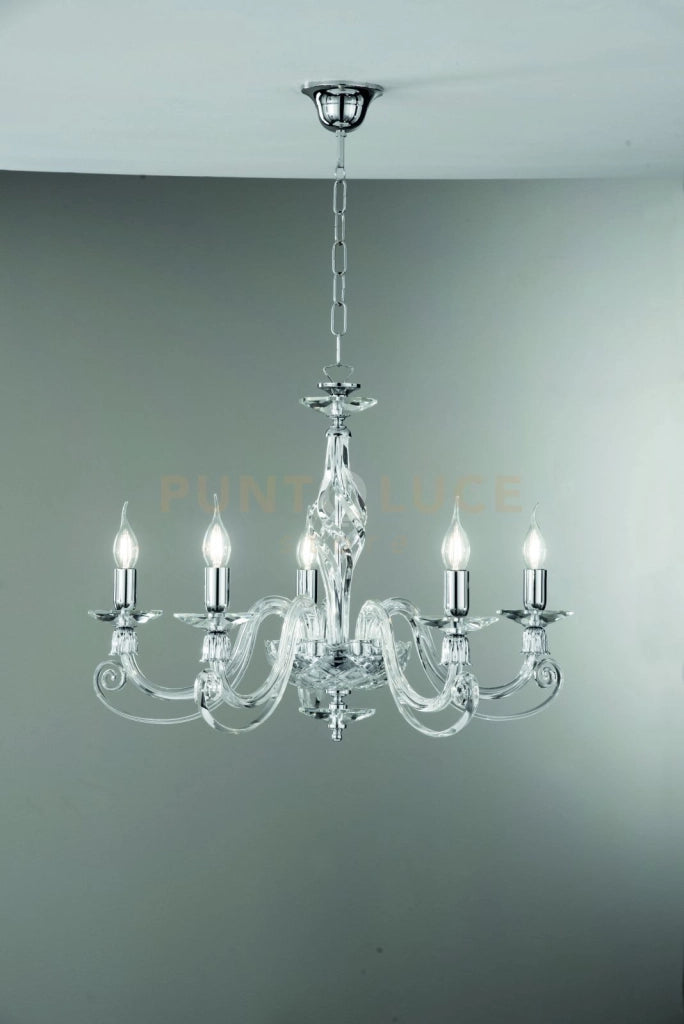 LAMPADARIO 1306 5 LUCI TRASPARENTE E CROMO ATTACCO E14 D.76CM