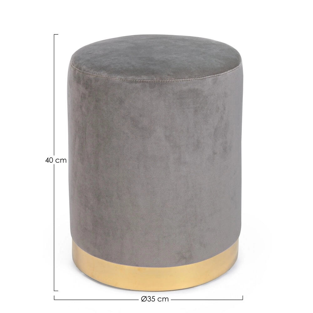 Pouf Rotondo in Velluto con Base in Acciaio Dorato - CLARK