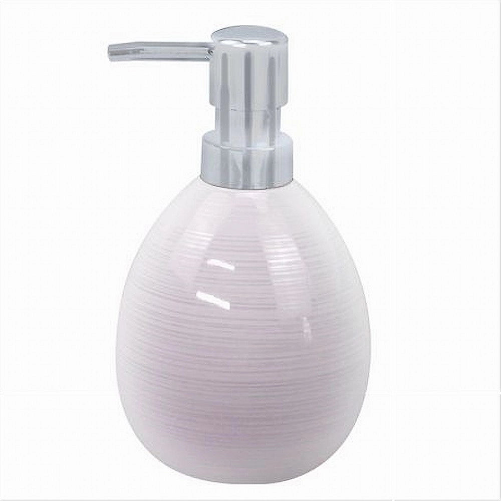 Trade Shop - Dispenser Sapone Liquido In Ceramica Striato Rosato Erogatore Silver Bagno 59872 -