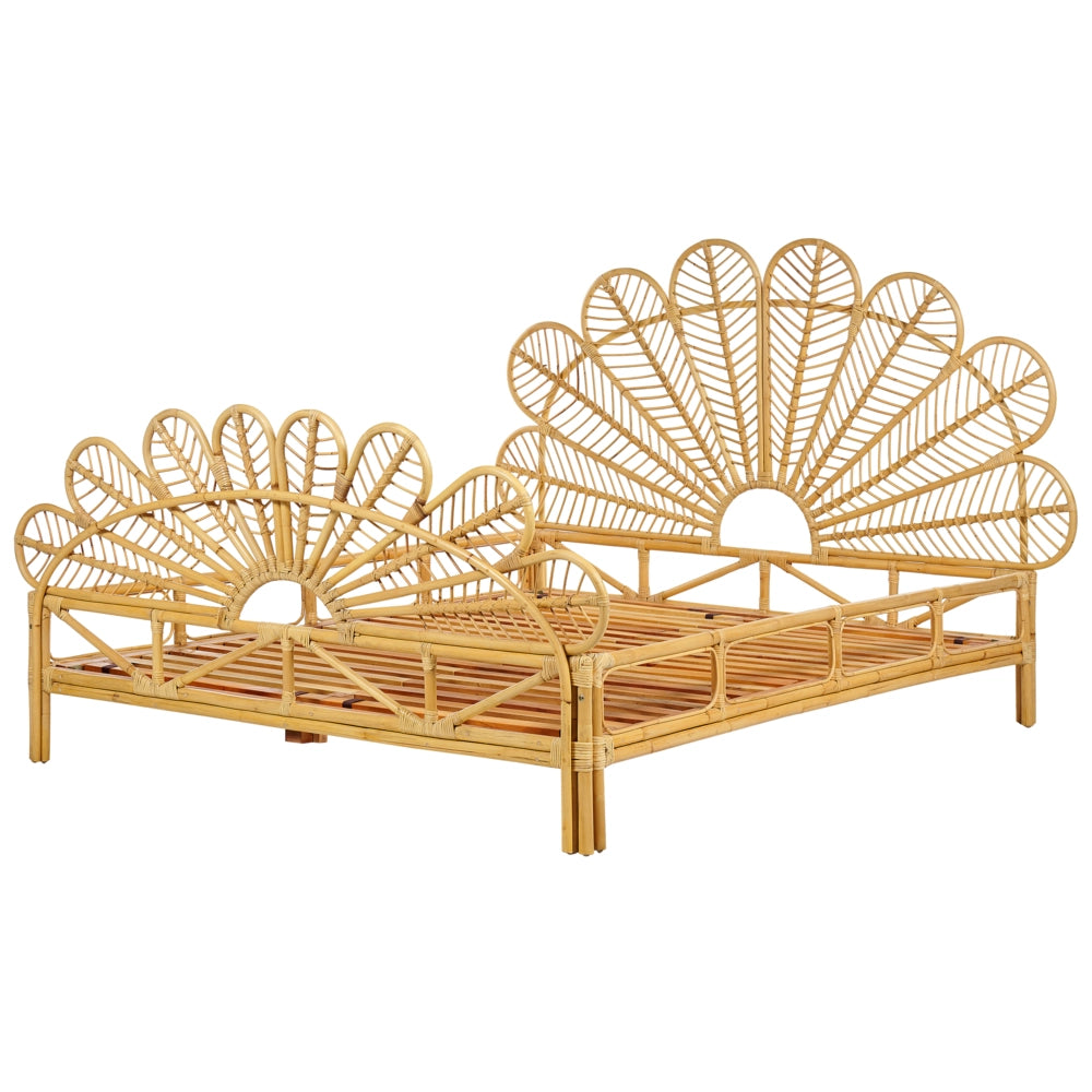 Letto matrimoniale in rattan con rete in legno chiaro e pannello intrecciato 160 x 200 cm camera da letto stile boho