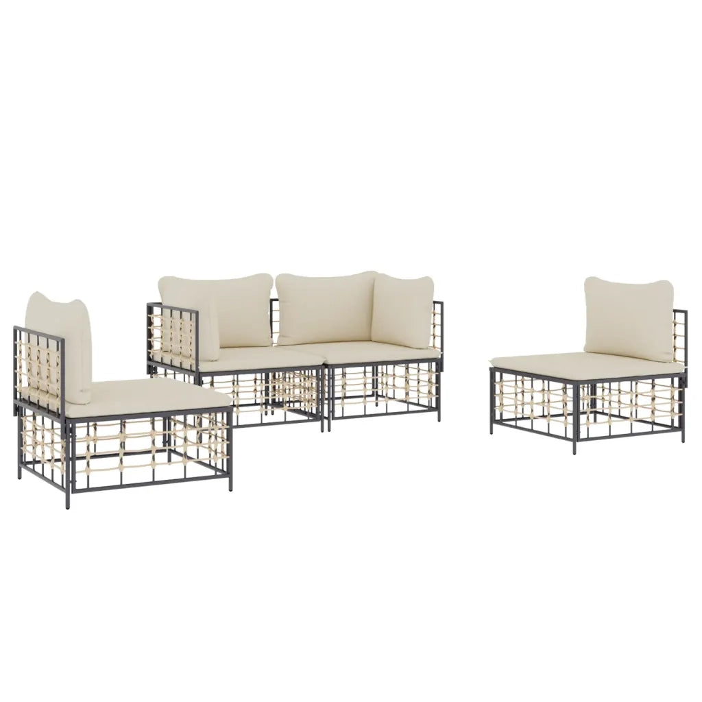 Set Divani da Giardino 4 pz con Cuscini Antracite in Polyrattancod mxl 76588