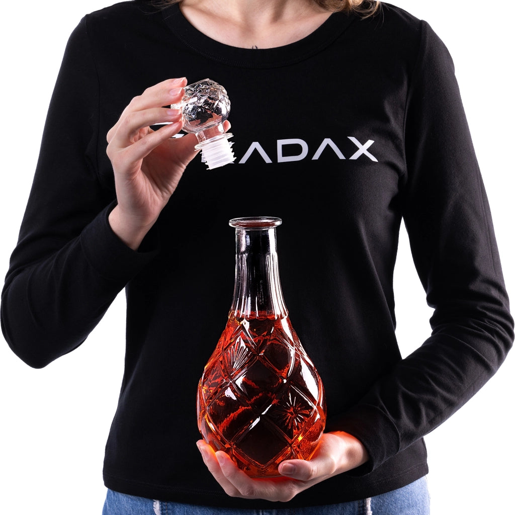 Caraffa per whisky KADAX, bottiglia in vetro cristallo da 0,8 litri con tappo di sughero.