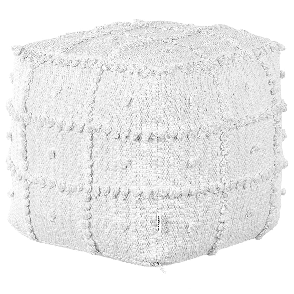 Pouf in cotone bianco 40 x 40 cm pouf motivo geometrico imbottitura in EPS chiusura con zip boho moderno
