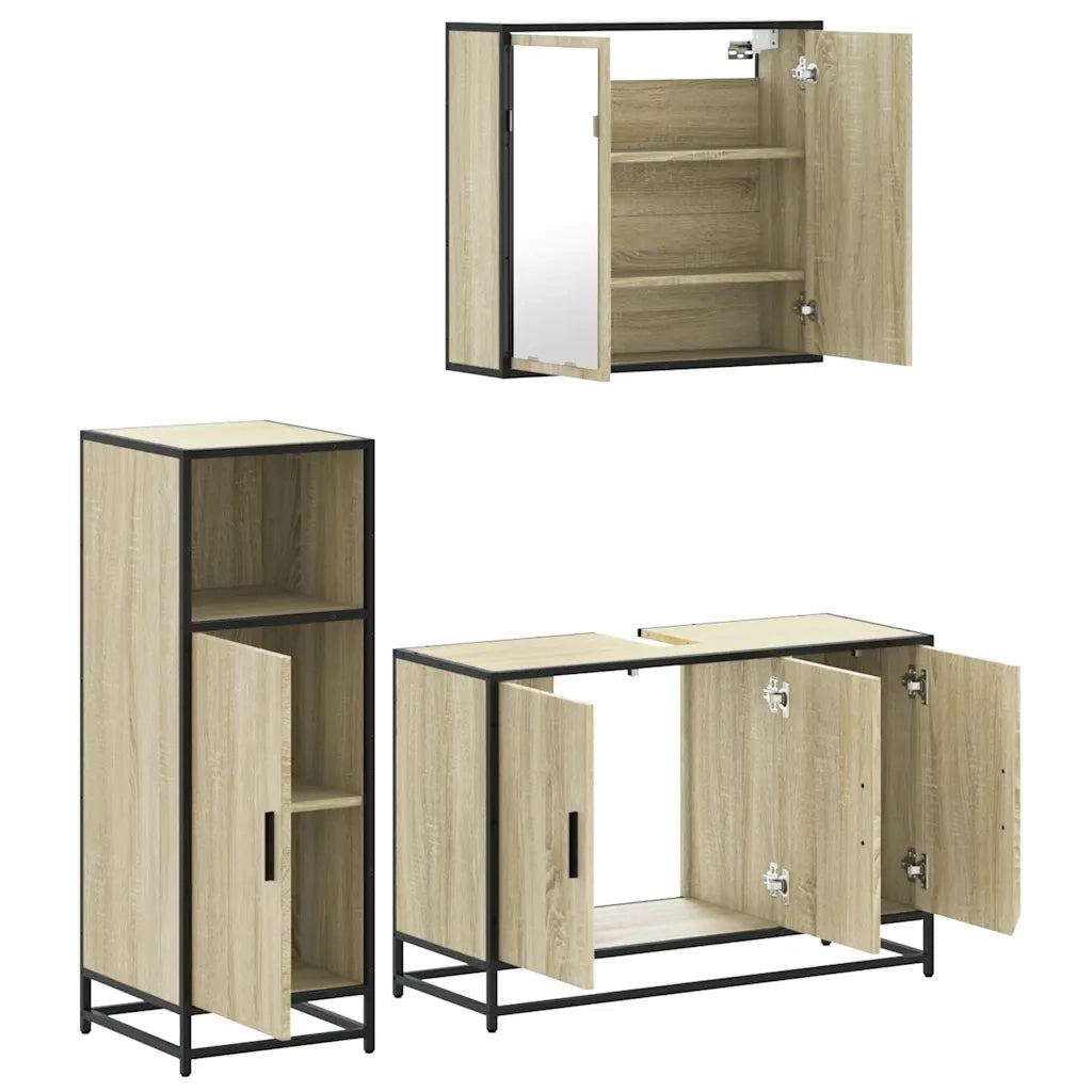 Set Mobili da Bagno 3 pz Rovere Sonoma in Legno Multistrato