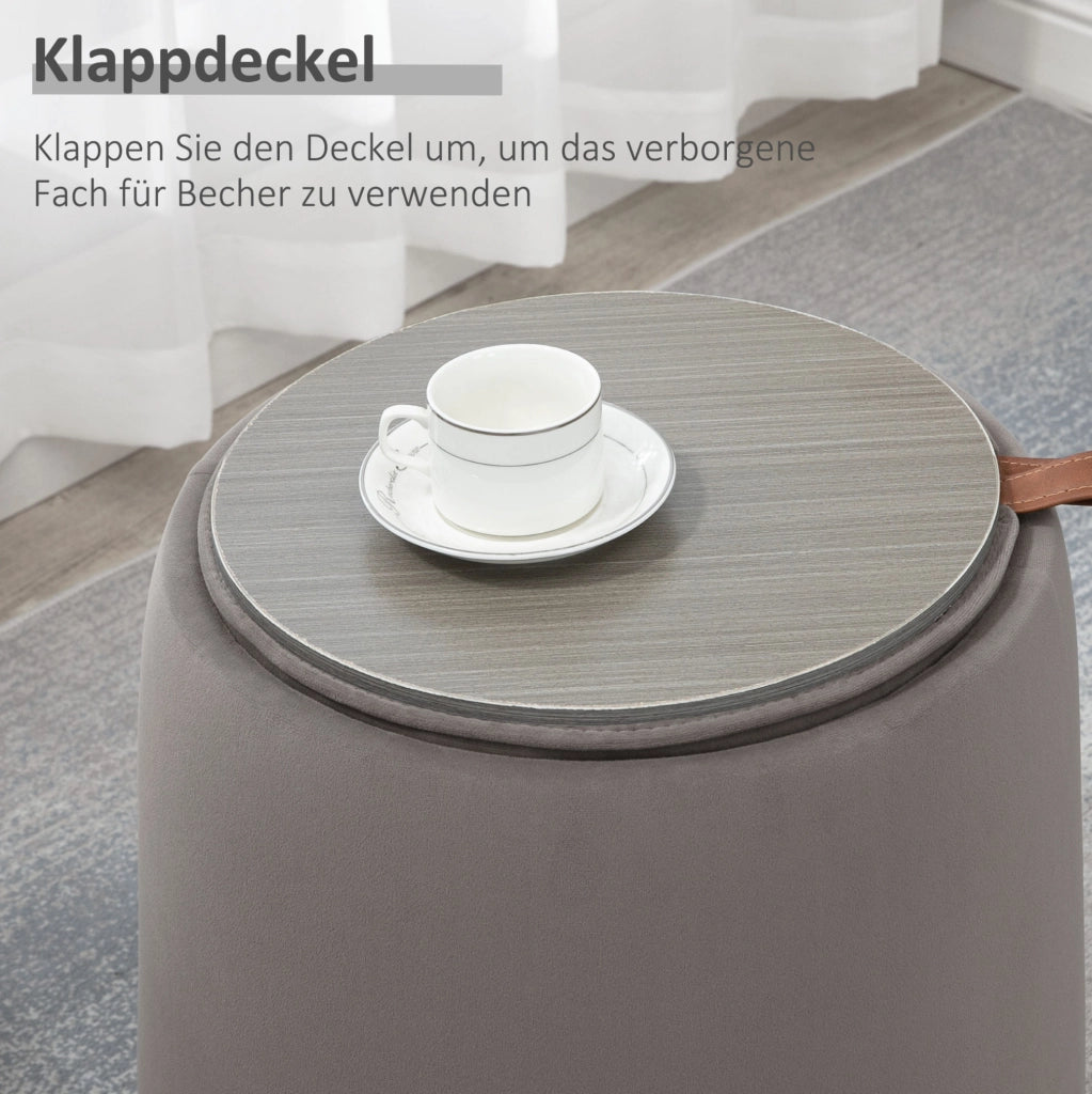 Pouf rotondo contenitore con coperchio reversibile grigio scuro
