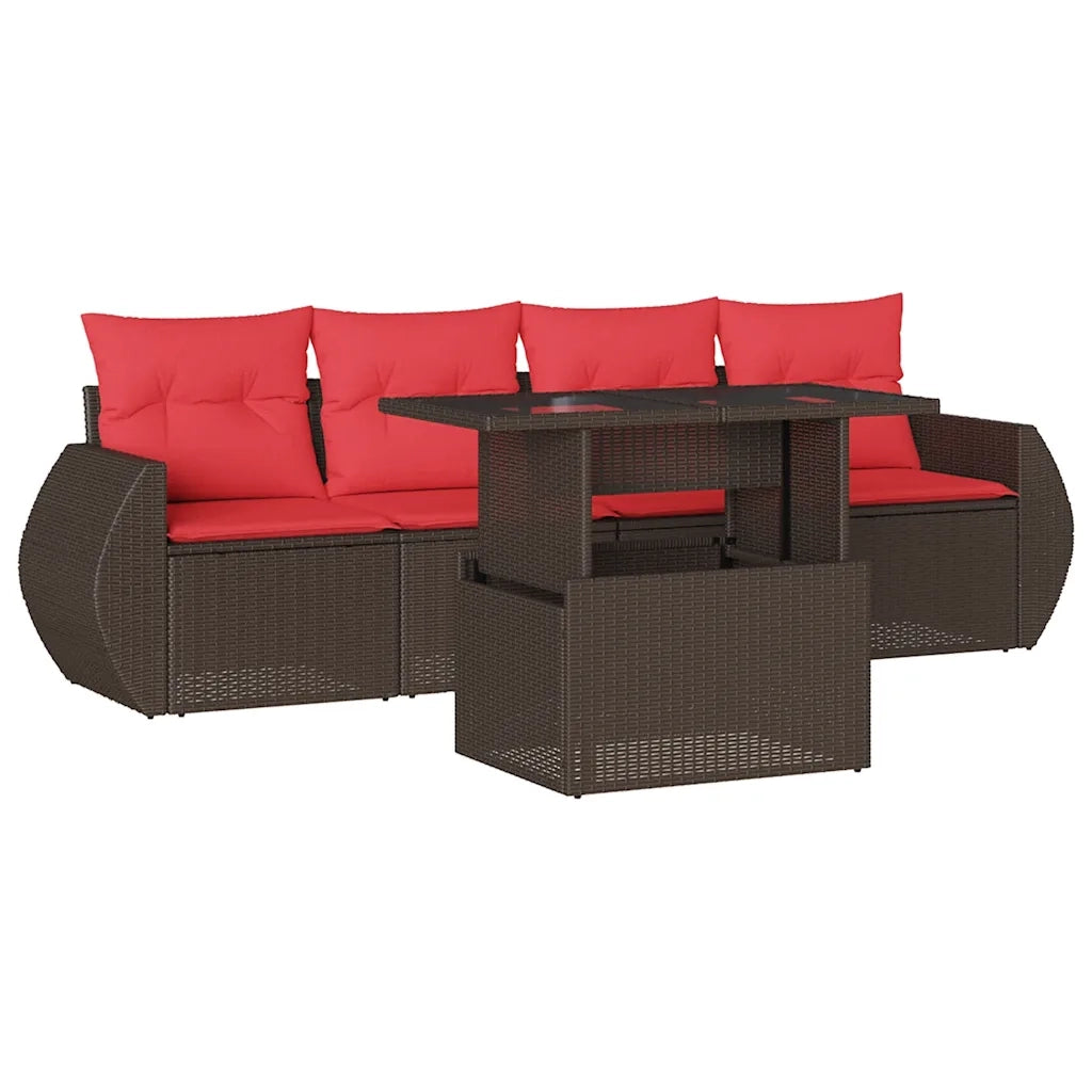 Set Divani da Giardino 5 pz con Cuscini Marrone in Polyrattan 3268364