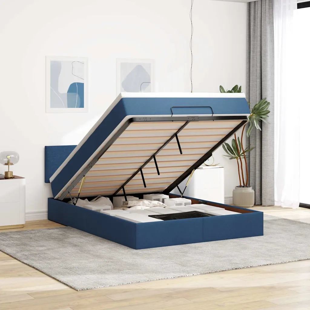 vidaXL Struttura Letto Pouf con Materasso Blu 140x200cm in Tessuto