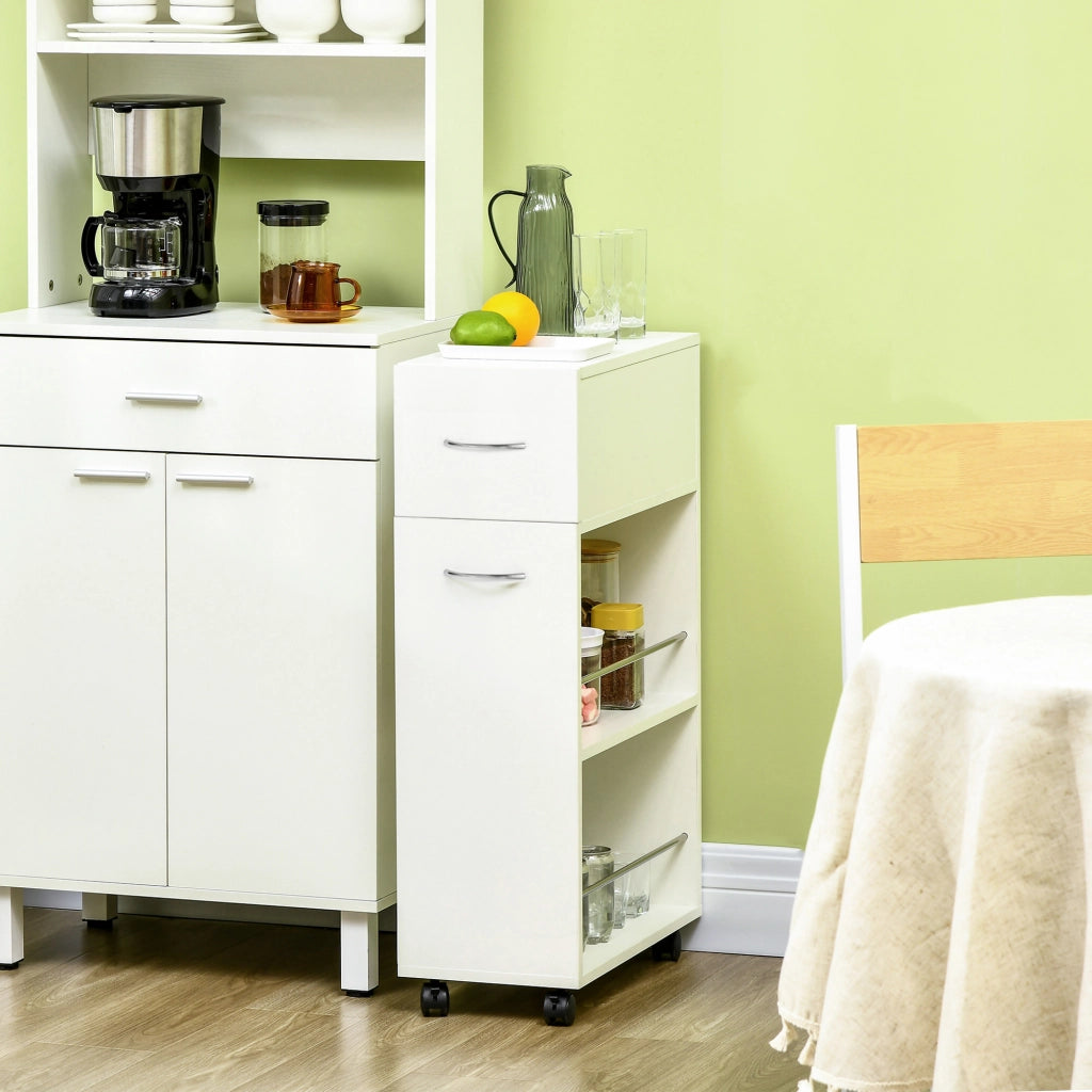 Carrello da Cucina ¨C Xylo ¨C Truciolato e Acciaio Inox, 2 Ripiani, Cassetto, 25x50x85 cm