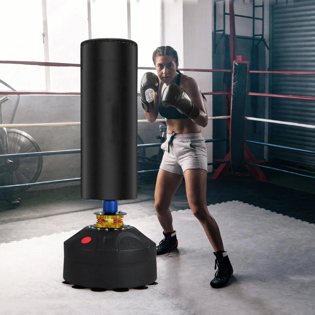 Sacco da Boxe 173 cm, Sacca da Boxe da Terra Autoportante e Pesante con Guantoni, Base a Ventosa, Costruzione a 5 Strati e Sistema Antivibrazioni per Adulti e Palestra Domestica