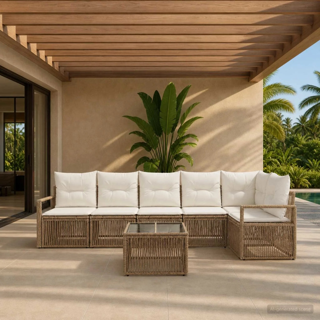 Set Divano da Giardino 7 pcs Beige polyrattan 3435720