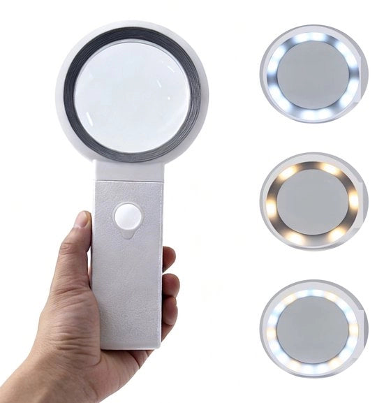 Vergrootglas con luce e stantuffo - 23*11*2cm - Magnificatore 10X 30X - Leggio da lettura pieghevole - Con 18 lampade LED - Graduatore di mano con vetro - Leggio da ufficio per anziani, orafi, artigiani, libri, monete