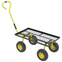 Carrello da Giardino Rimorchio a Mano Carretto a Braccio 4 Ruote, 94 x 48,5 x 100 cm Carico max, 150 Kg Metallo Giallo