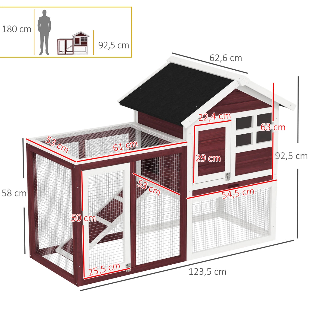 Gabbia per conigli con recinto esterno ¨C zephmum ¨C rosso 123.5x62.6x92.5 cm