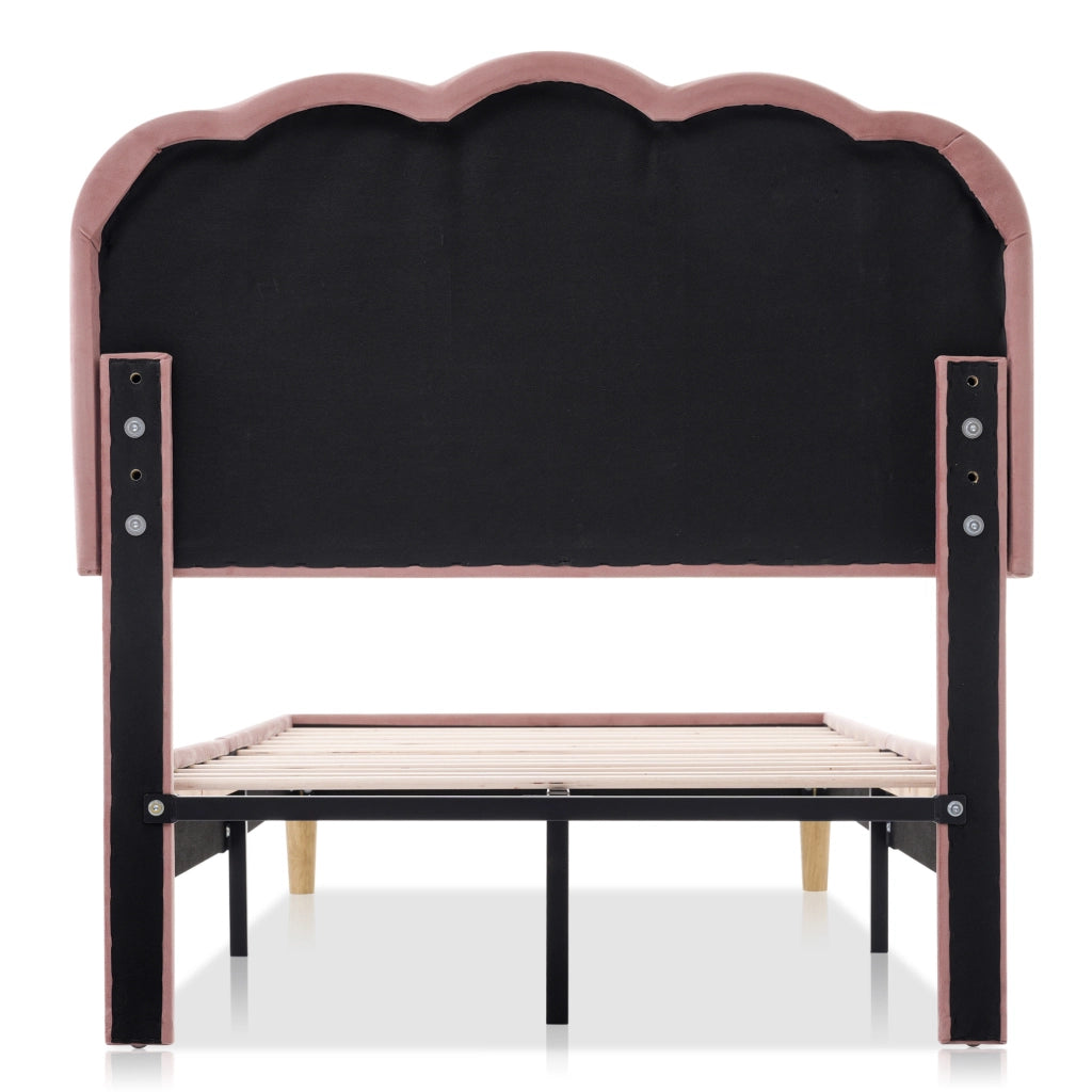 Letto singolo 90x190 cm; testiera LED regolabile; velluto rosa (Senza materasso)