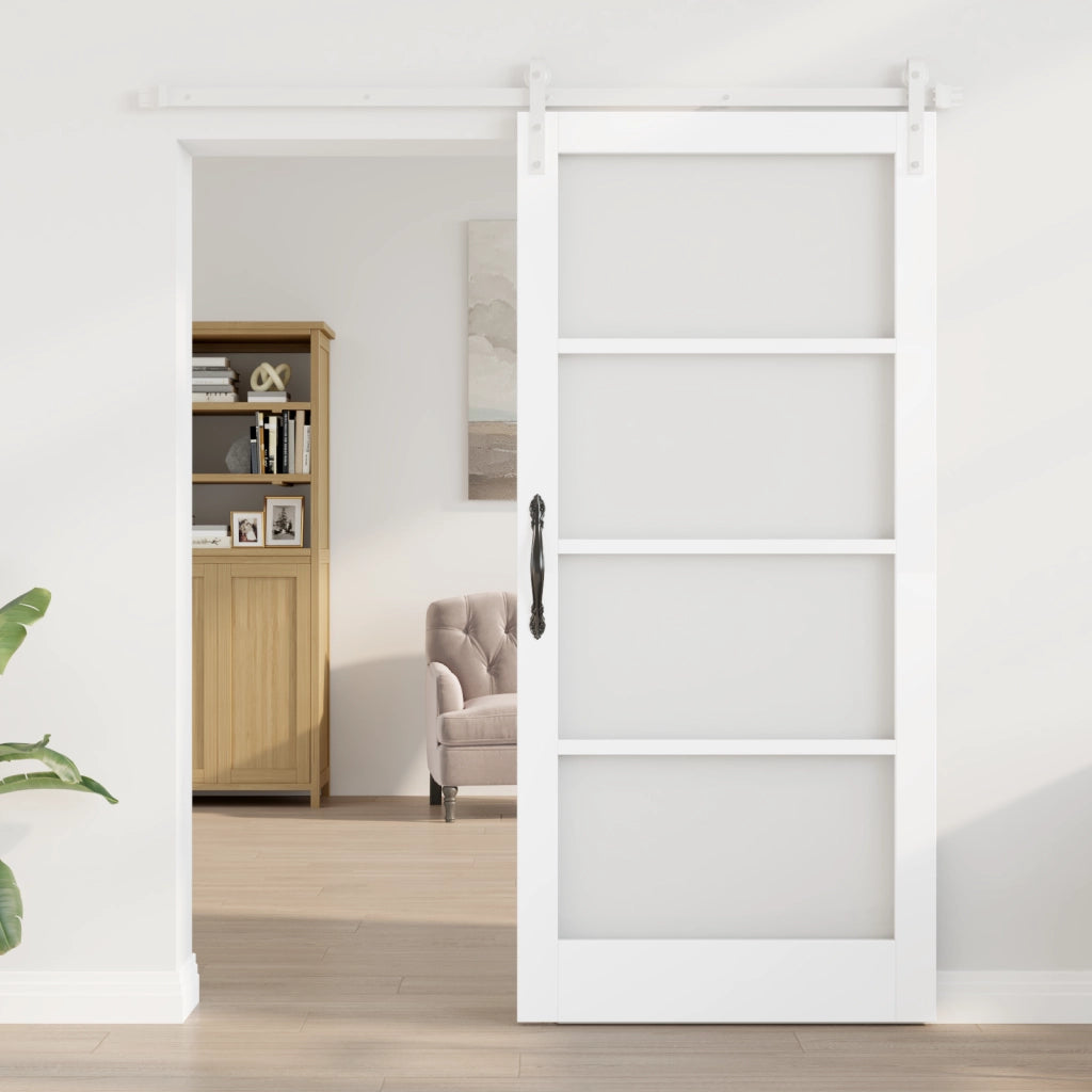 Porta Scorrevole con Set Hardware 'ORKDAL'Legno Massello Bianco e Vetro