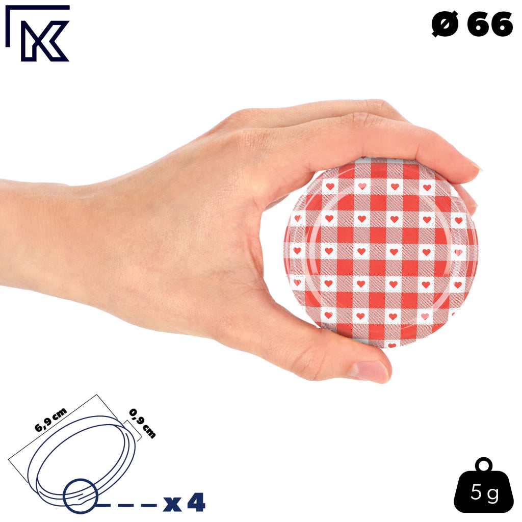 Tappi per barattoli KADAX Fi66 a forma di cuore, chiusura a 4 punti, confezione da 50 pezzi