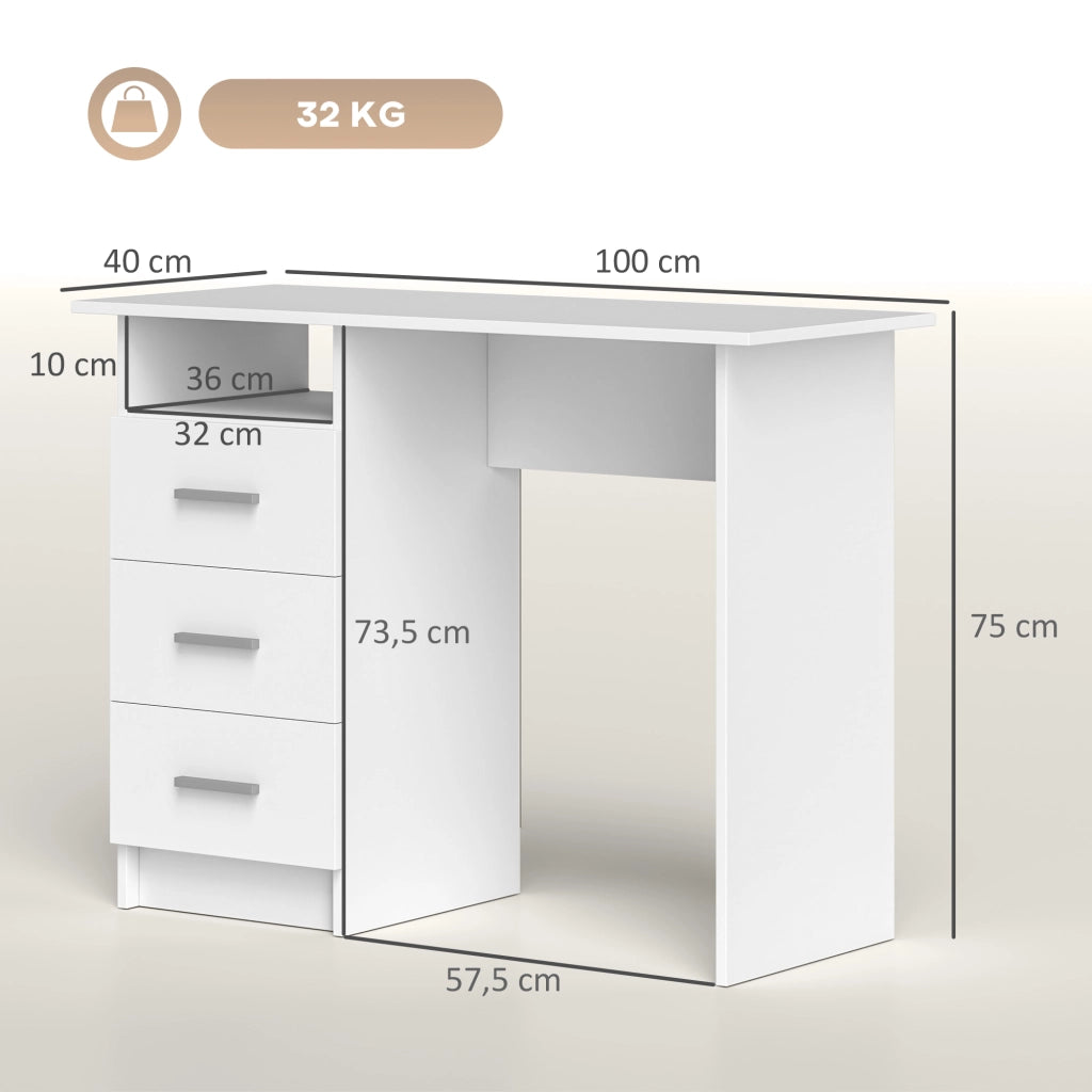 Scrivania con 3 cassetti e ripiano aperto ¨C Minimal ¨C Bianco 100x40x75