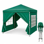 Gazebo Pieghevole Per Giardino Con Teli Laterali Finestre Trasparenti Chiusura Pop Up Copertura Impermeabile UV50+ Telaio In Acciaio Per Eventi Outdoor 3 x 3 x 2.59 m Verde