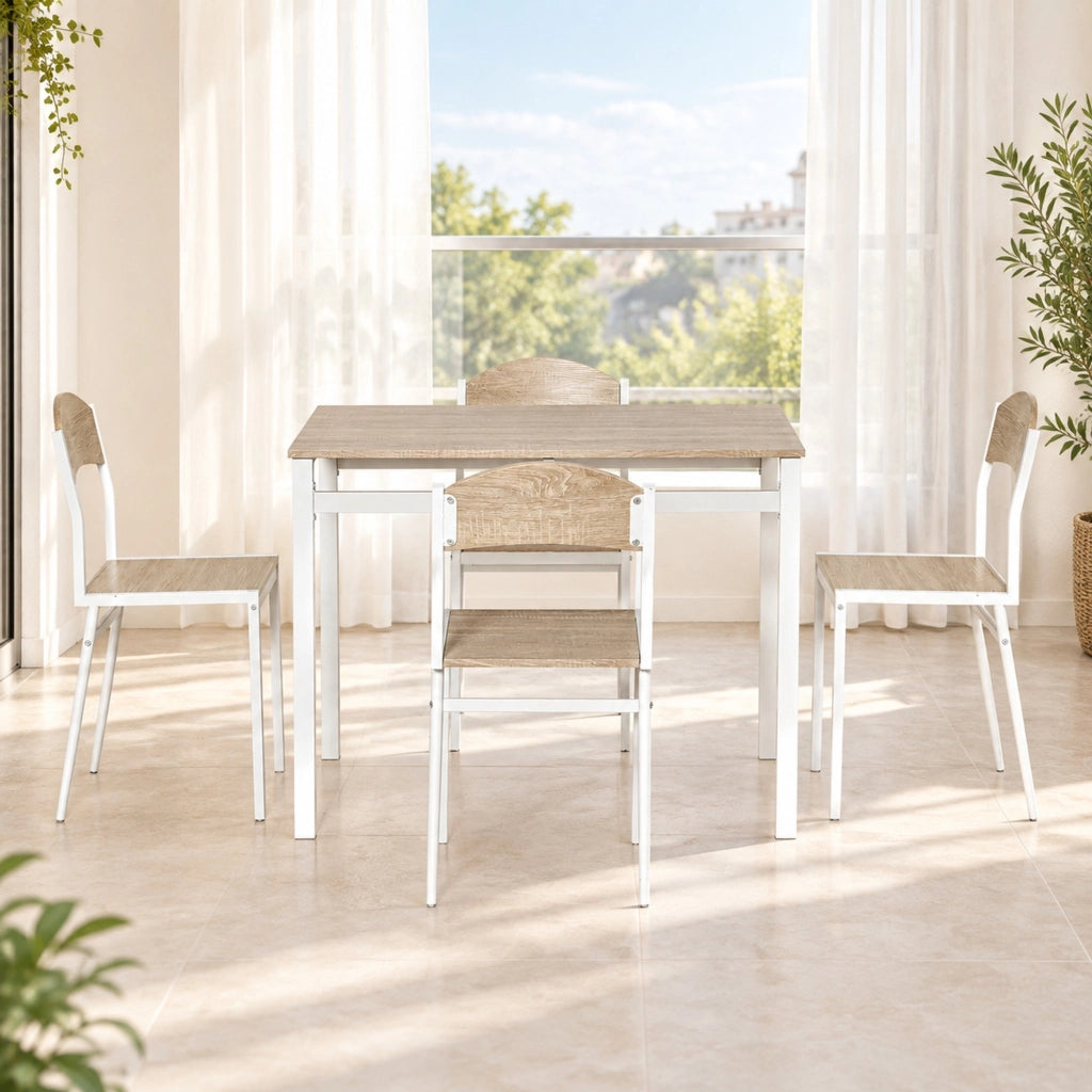 Set da pranzo 5 pezzi in MDF e acciaio grigio chiaro