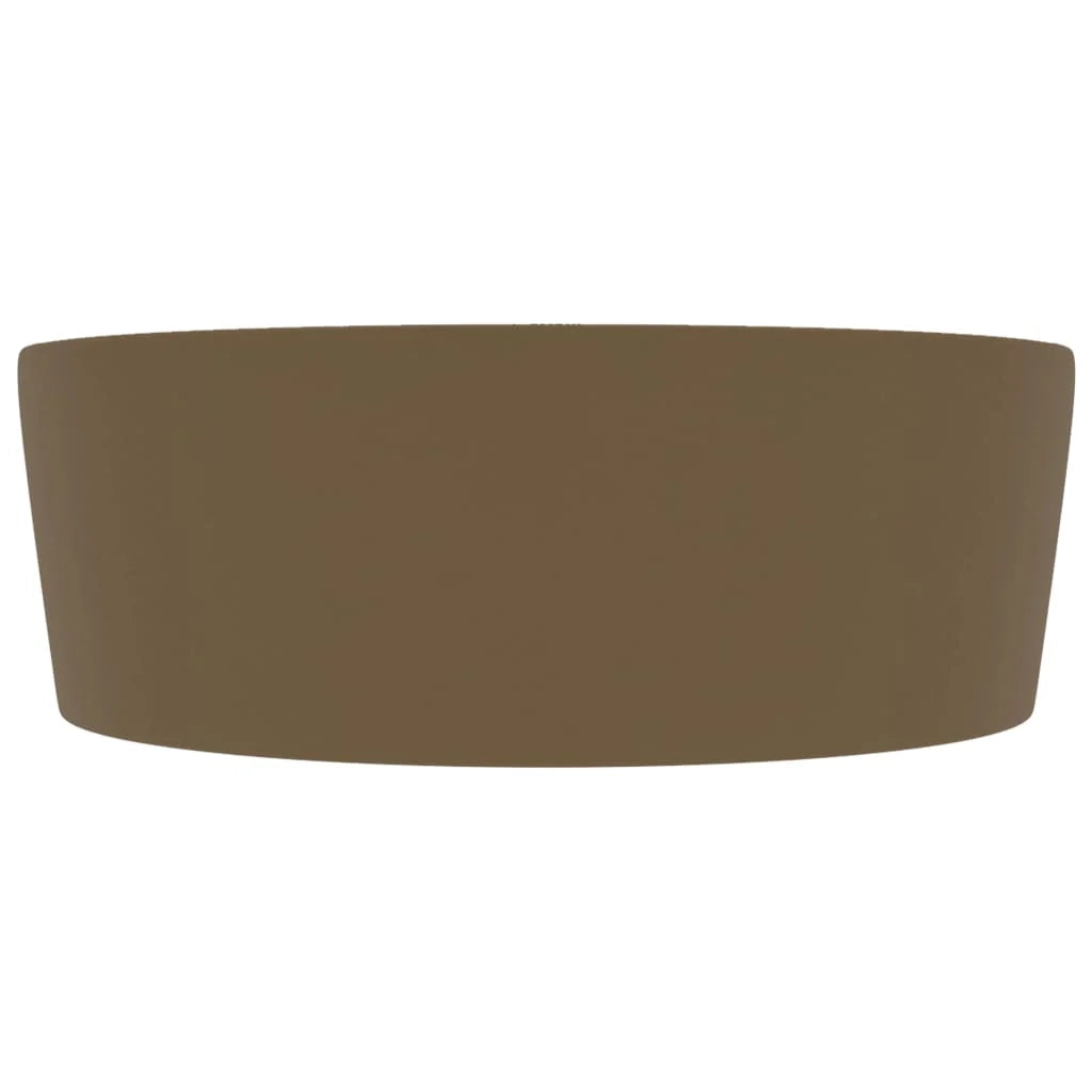 Lavabo di lusso con troppopieno lavabo da appoggio lavabo da bagno stanza da trucco casa 36 x 13 cm ceramica crema opaca 02_0002782