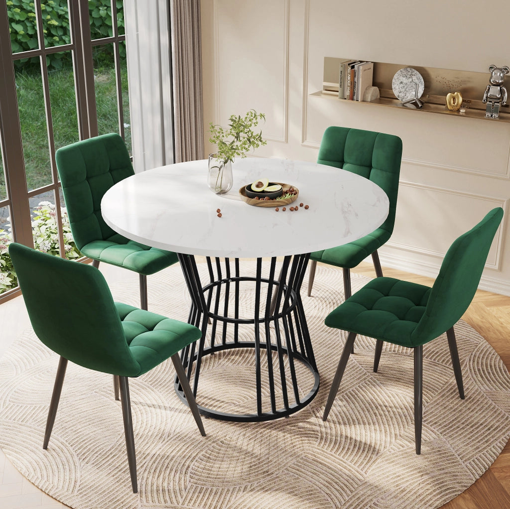 Set da pranzo 5 pezzi con tavolo rotondo ?100 cm e 4 sedie in velluto