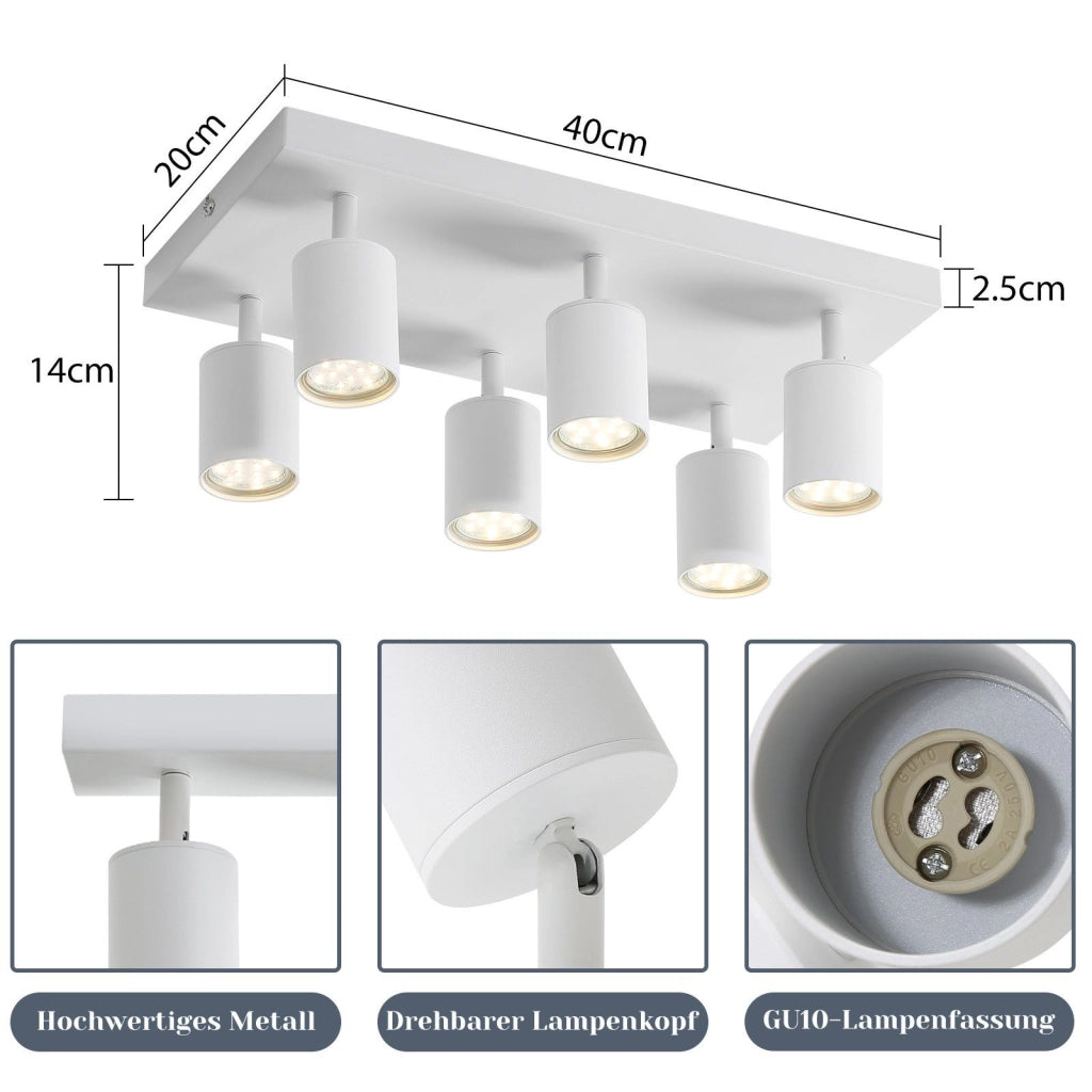 ZMH Faretto da soffitto bianchi 6 luci GU10 orientabili 330° stile industriale moderno per soggiorno senza lampadina