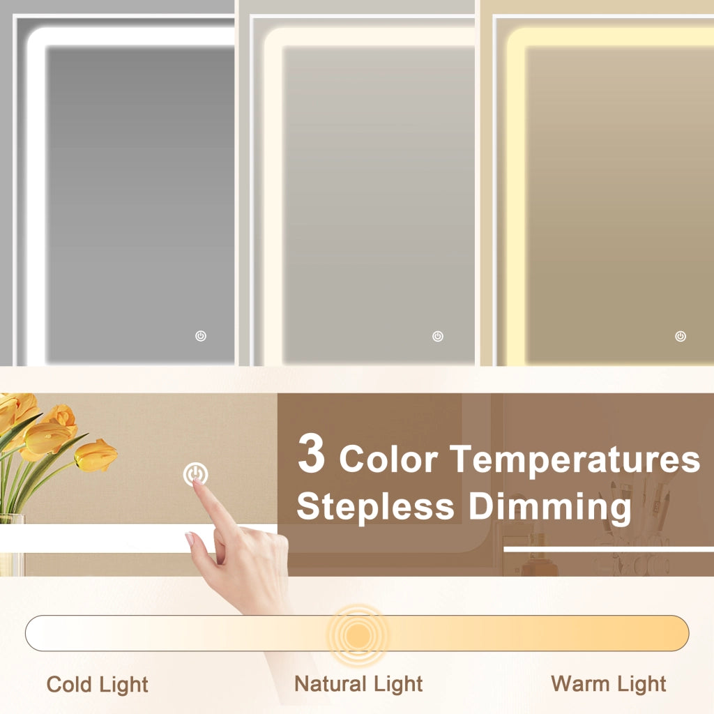 Toeletta con specchio LED, 8 cassetti, vetrina in vetro, prese USB e USB-C, bianca, 131.5 × 40 × 140 cm