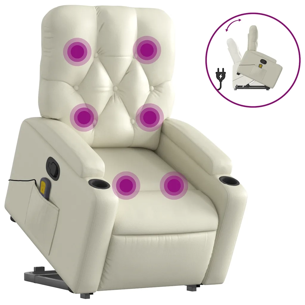 Poltrona Alzapersona Reclinabile Massaggio Crema Similpelle 3204780