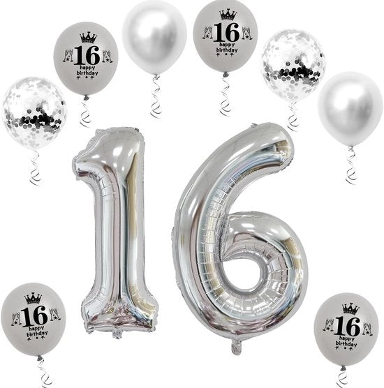 Folieballon XL 32 pollici - Cifra aeronautica 16 - Decorazione per compleanni - Pallone a elio/aria - Alta resistenza alla forma - Incluso siringa per gonfiaggio