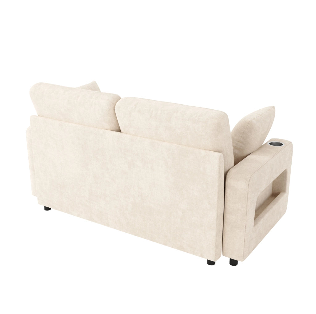 Divano 2 posti trasformabile con letto; LED; USB Type-C; braccioli con vano portaoggetti; beige