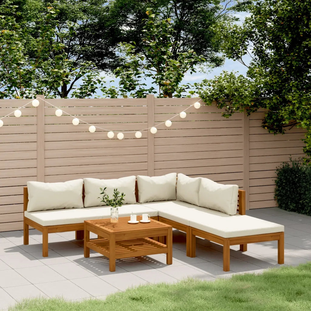 Set Divani da Giardino 6 pz con Cuscini Crema in Legno Acacia cod mxl 38167