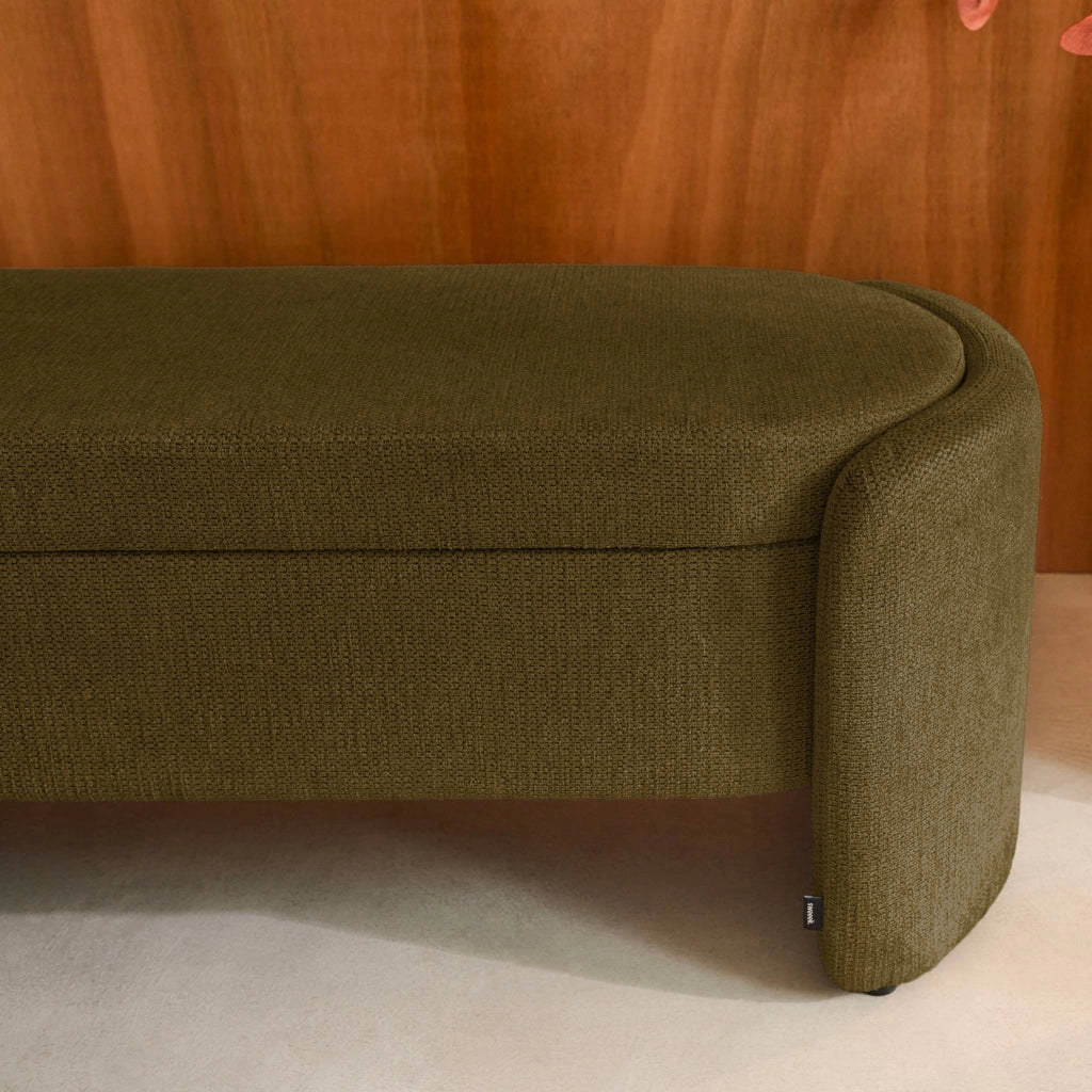 Panca contenitore, fondo letto contemporaneo in tessuto, verde kaki