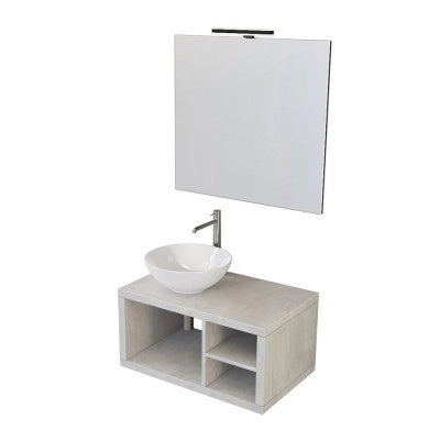Mobile bagno sospeso 80 cm grigio chiaro con vani a giorno completo di lavabo e specchio Master