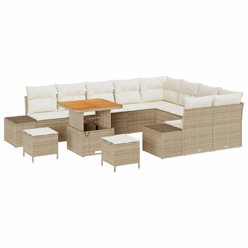 Set Divano da Giardino con cuscino 12 pcs Beige Poly Rattan