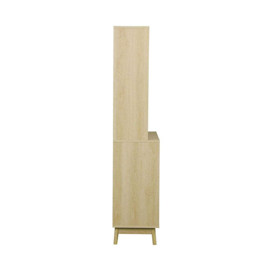 Credenza effetto legno a 4 ante e 3 cassetti, 110cm, marrone naturale