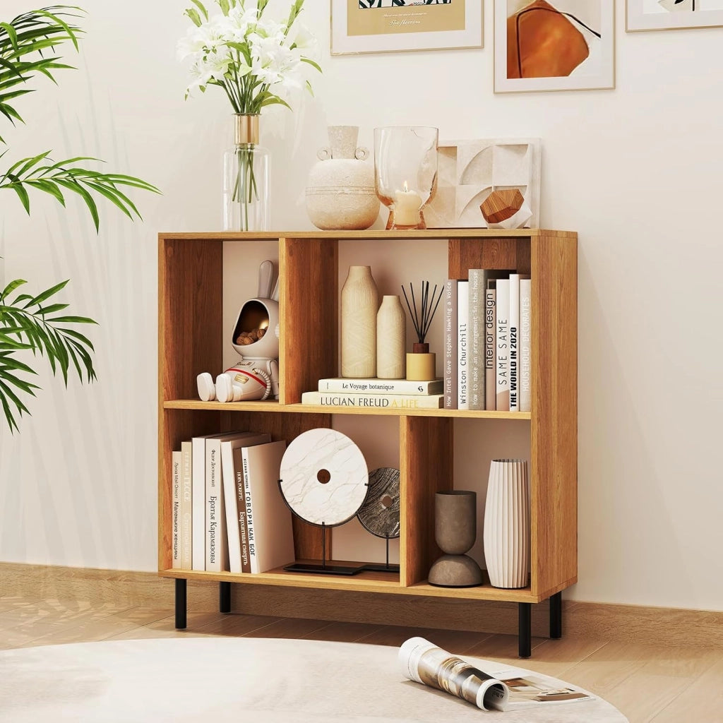 Libreria Scaffale a 4 Cubi Aperti, Libreria Basso in Legno Salvaspazio, Scaffale Espositivo per Camera da Letto, Soggiorno, Salotto, Ufficio e Studio, 90 x 30 x 90 cm (Naturale)