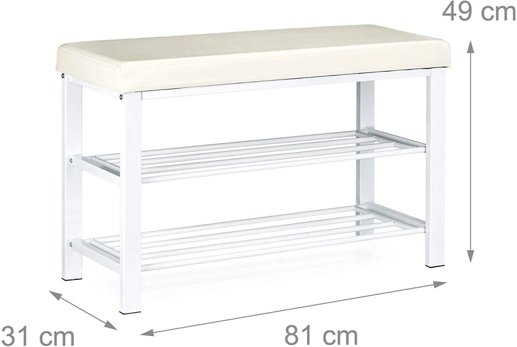 Panca portascarpe seduta sgabello in materiale sintetico 2 livelli bianco 13_0000360_2