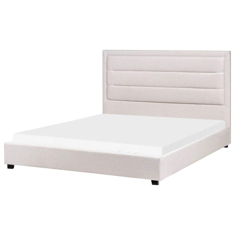 Letto matrimoniale ad acqua in velluto beige chiaro 160 x 200 cm testata imbottita stile moderno