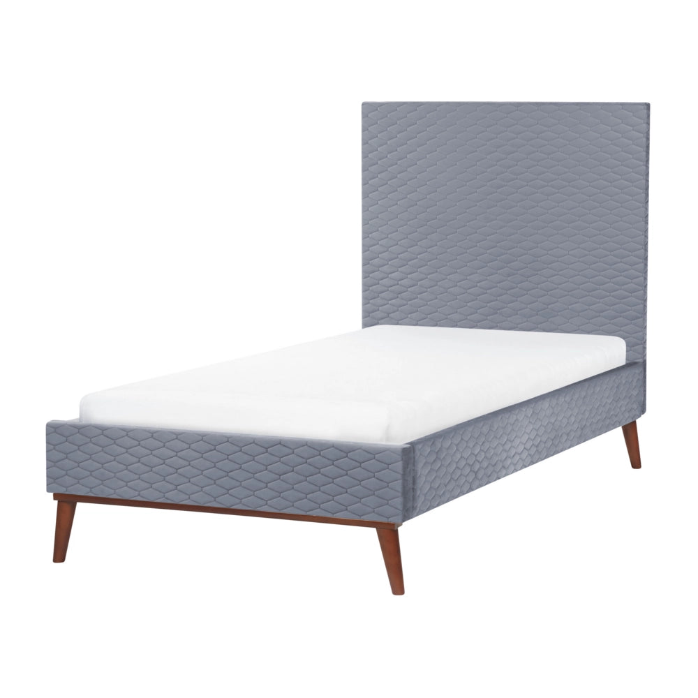 Letto imbottito in velluto grigio 90 x 200 con struttura imbottita a nido d'ape trapuntato stile classico